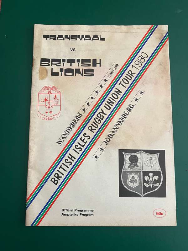 Rugby Programme - Transvaal vs British Lions 07/06/1980 (Wanderers)