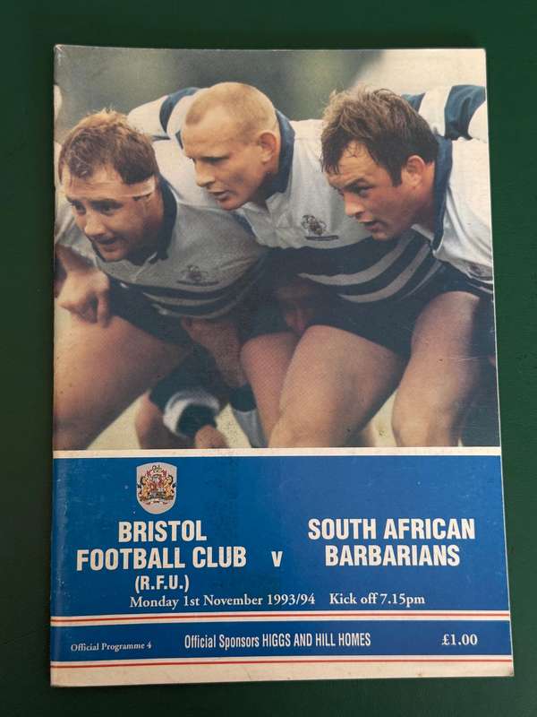 Rugby Programme - Bristol vs South-African Barbarians 01/11/1994