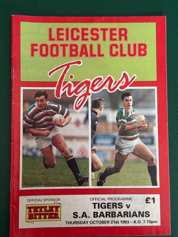 Rugby Programme - Leicester Tigers vs South-African Barbarians 21/10/1993