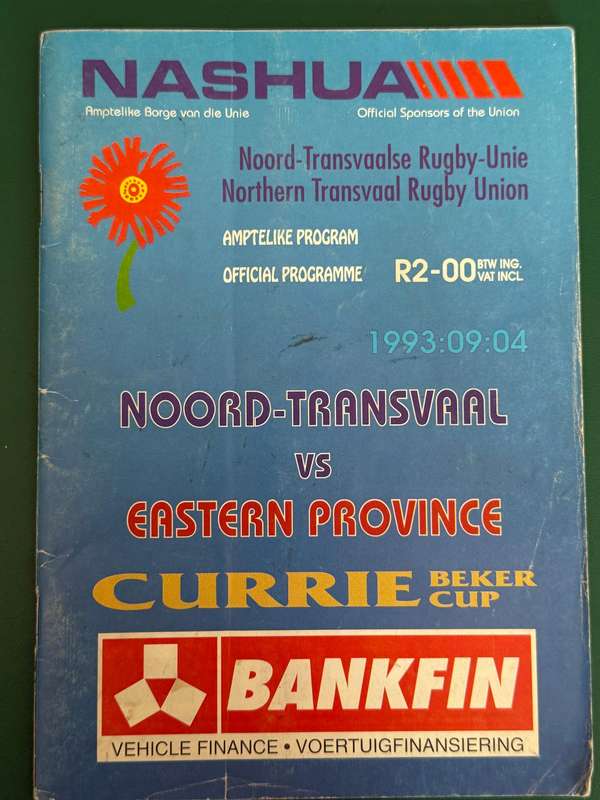 Rugby Programme - Northern-Transvaal vs Eastern-Province 04/09/1993