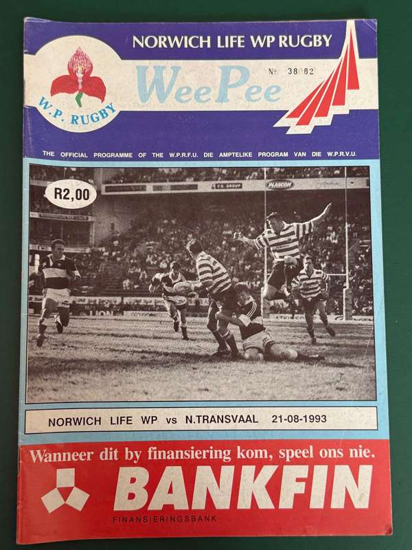Rugby Programme - Western-Province vs Northern-Transvaal 21/08/1993