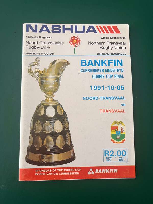 Rugby Programme - *CURRIE CUP FINAL* Northern-Transvaal vs Transvaal 5/10/1991