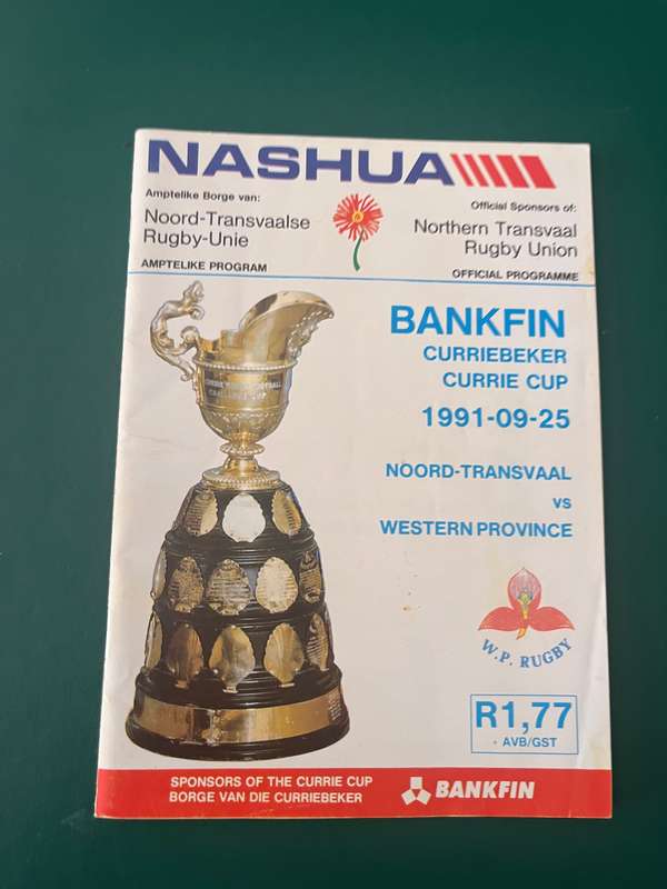 Rugby Programme - Northern-Transvaal vs Western-Province 25/09/1991