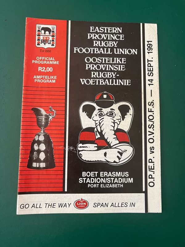 Rugby Programme - Eastern-Province vs Free State 14/09/1991