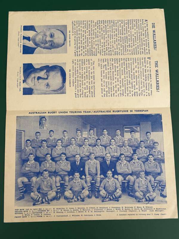 Rugby Programme - Southern-Universities vs Wallabies 26/06/1963 (Newlands)