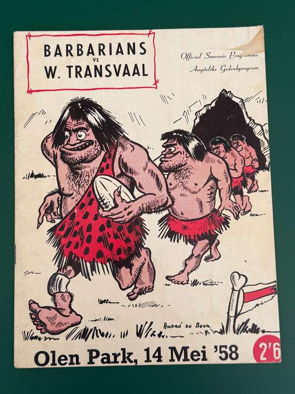 Rugby Programme - Barbarians vs Western-Transvaal 14/05/1958