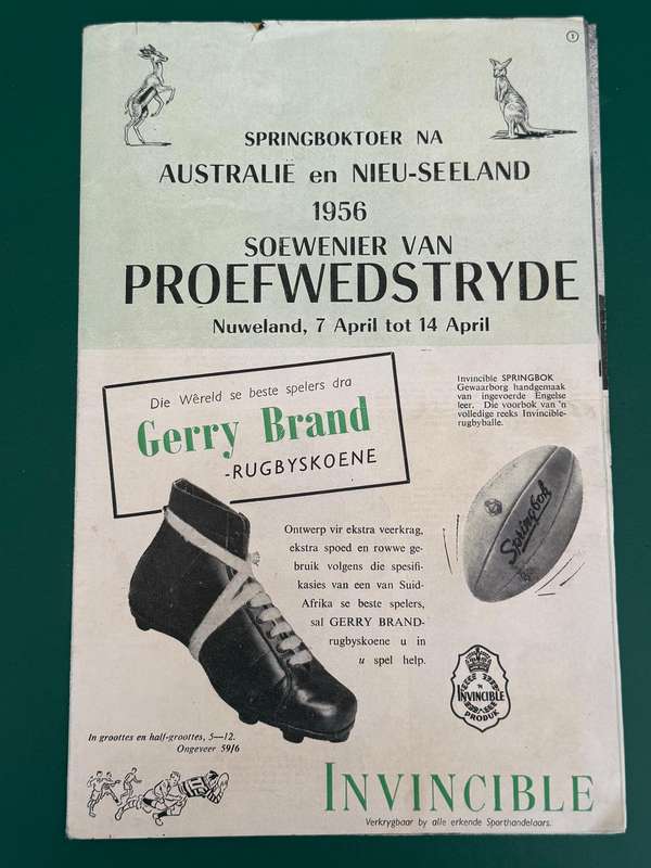 Rugby Programme - Springbok Trials for tour to Australia and New Zealand 1956 (7-14 April 1956)