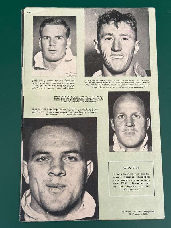 Rugby Programme - Springbok Trials for tour to Australia and New Zealand 1956 (7-14 April 1956)