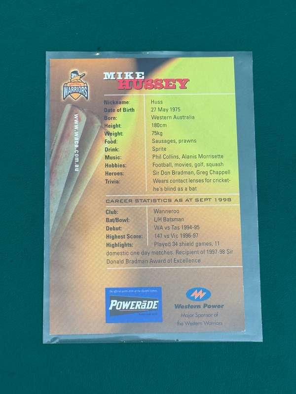 Cricket Card - *SIGNED* Mike Hussey 1998 Western Warriors Cricket Card