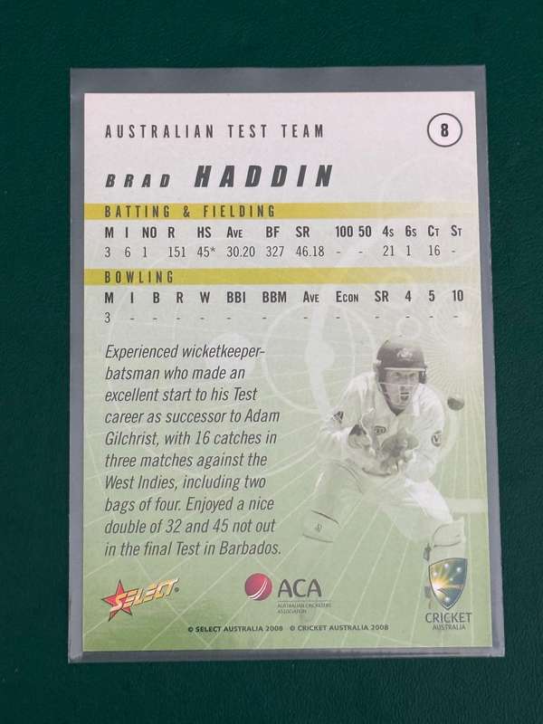Cricket Card - *SIGNED* Brad Haddin 2008 Select Cricket Card (Nr8)