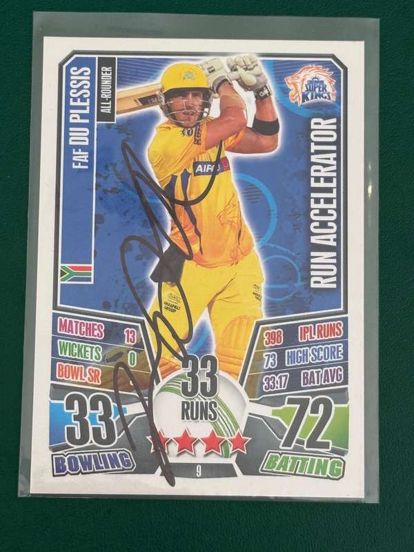 Cricket Card - *SIGNED* Faf du Plessis 2013 IPL Cricket Attax Cricket Card (Nr9)