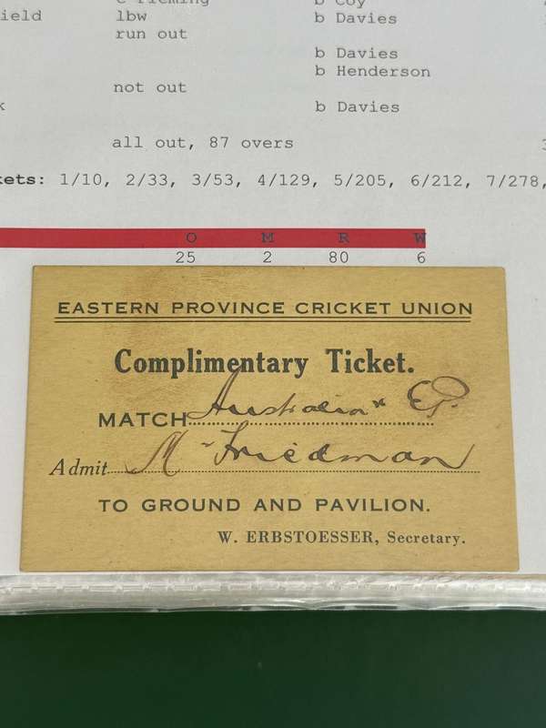 Cricket Ticket - *Tour match* South-Africa vs Australia 7/8 January 1936 (St Georges Park)
