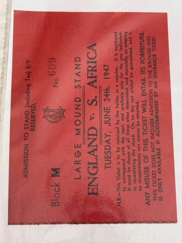 Cricket Ticket - *Tour match* England vs South-Africa 21/23/24/25 June 1947