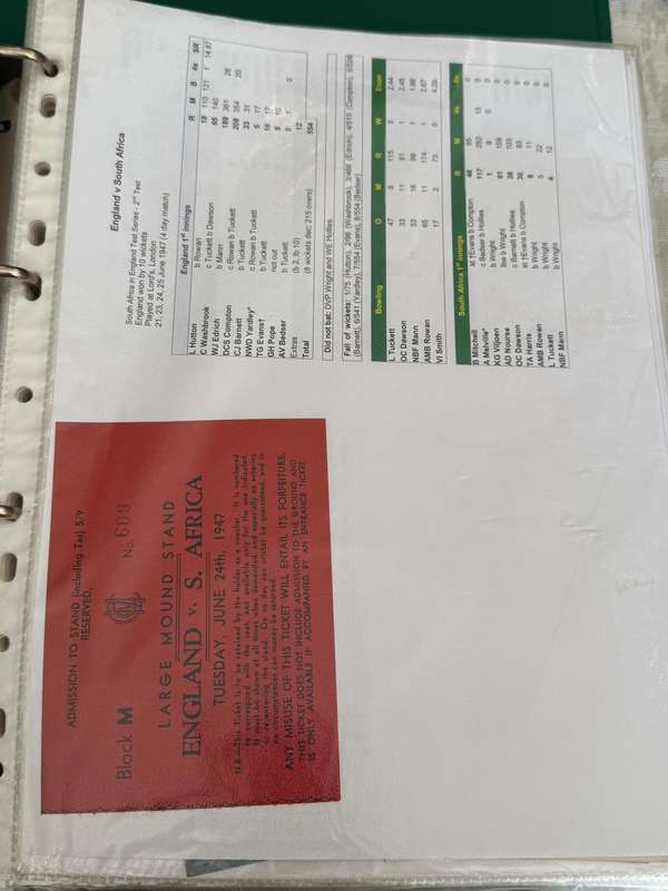 Cricket Ticket - *Tour match* England vs South-Africa 21/23/24/25 June 1947