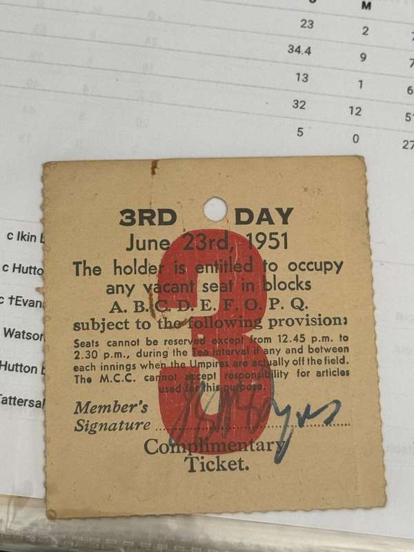 Cricket Ticket - *Tour match* England vs South-Africa 21/22/23 June 1951