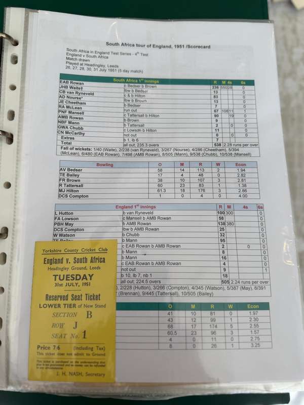 Cricket Ticket - *Tour match* England vs South-Africa 26-31 July 1951
