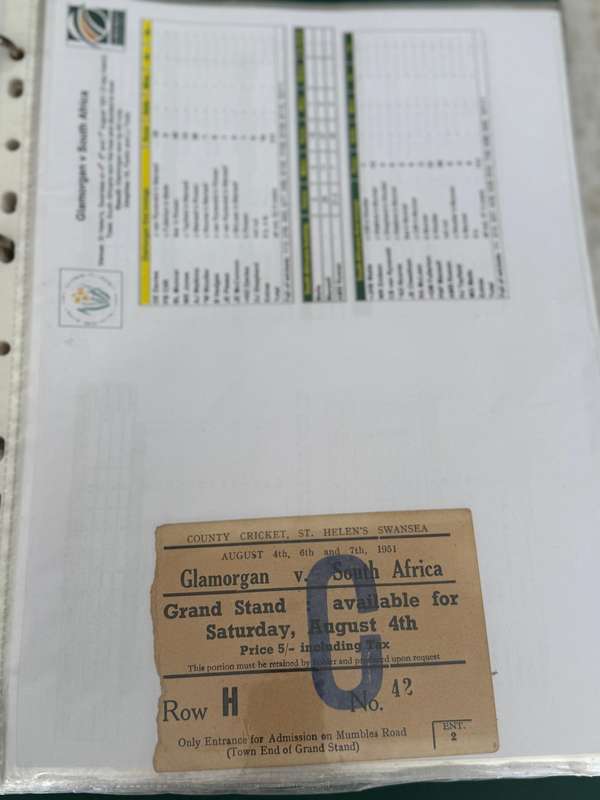 Cricket Ticket - *Tour match* Glamorgan vs South-Africa 4/6/7 August 1951