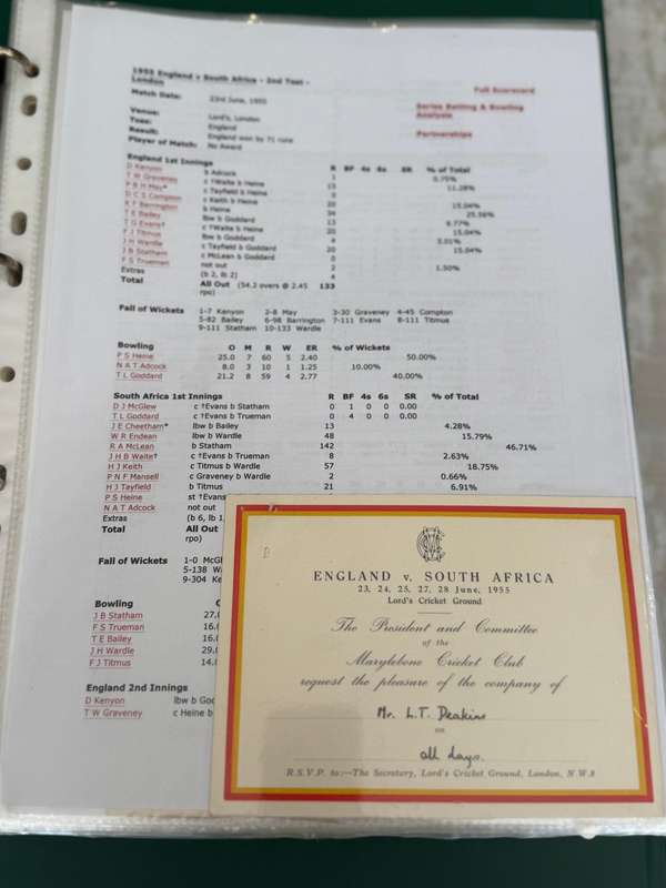 Cricket Ticket - *Tour match* England vs South-Africa 23-28 June 1955