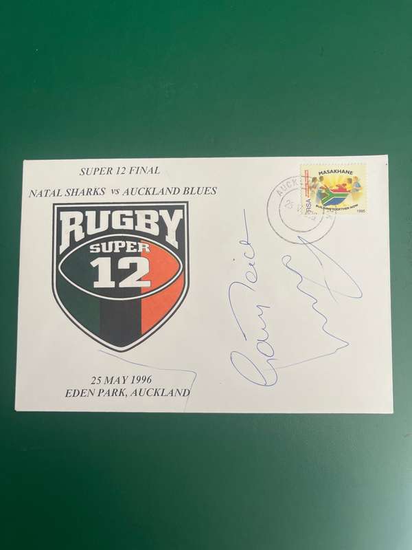 Rugby - *SIGNED* FDC/First Day Cover Super 12 Final Sharks vs Auckland 25/05/1996