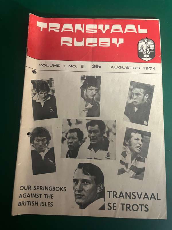 Rugby Programme - Transvaal vs Western-Province 10/08/1974
