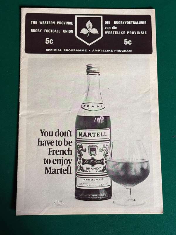 Rugby Programme - Western-Province vs South-Africa XV 25/07/1973