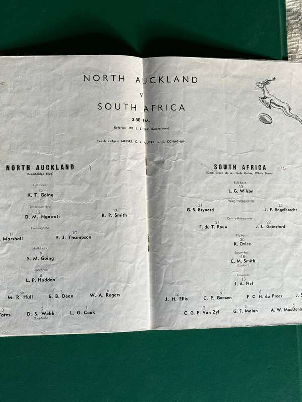 Rugby Programme - *Tour Match* North-Auckland vs South-Africa 11/08/1965 (Whangerei)