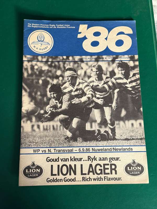 Rugby Programme - Western-Province vs Northern-Transvaal 06/09/1986