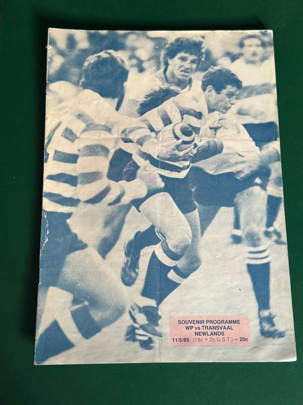 Rugby Programme - Western-Province vs Transvaal 11/05/1985