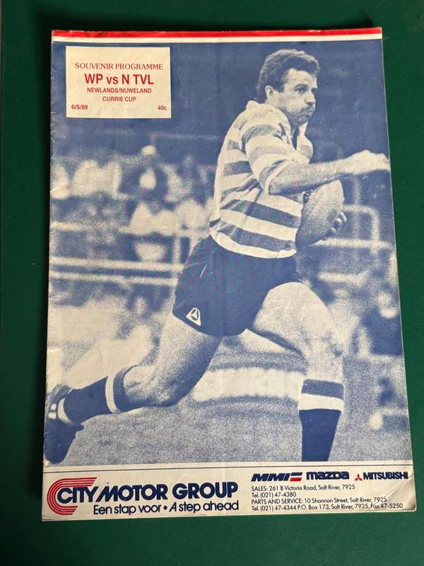 Rugby Programme - Western-Province vs Northern-Transvaal 06/05/1989
