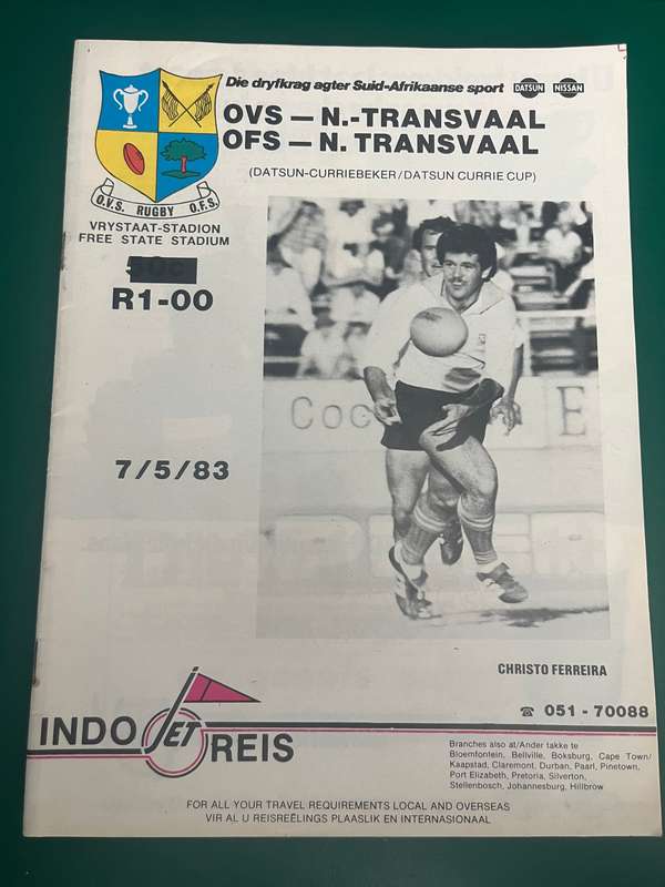 Rugby Programme - Free State vs Northern Transvaal 06/05/1983