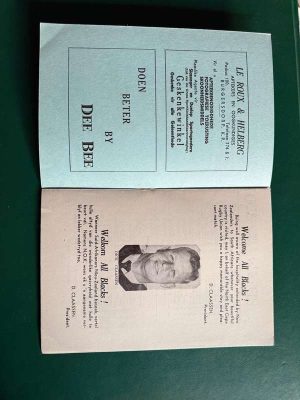 Rugby Programme - North Eastern Cape vs New Zealand All Blacks 02/09/1970