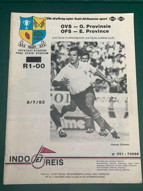 Rugby Programme - Free State vs Eastern-Province 09/07/1983