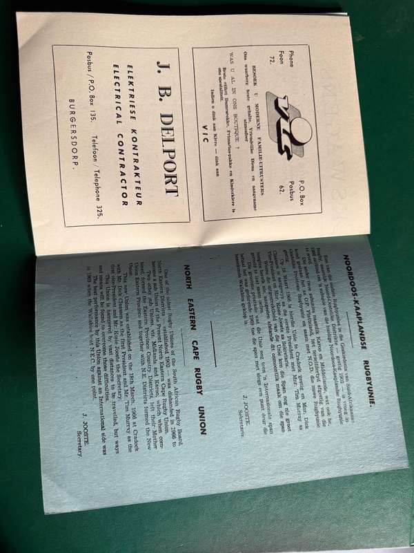 Rugby Programme - North Eastern Cape vs New Zealand All Blacks 02/09/1970