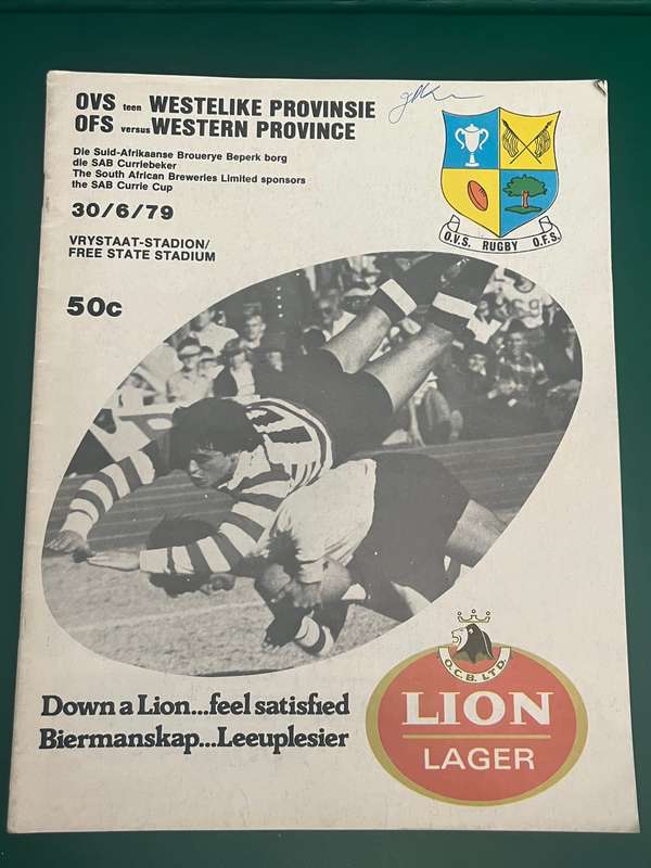 Rugby Programme - Free State vs Western-Province 30/06/1979