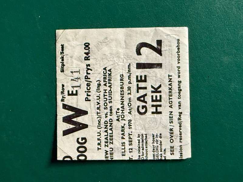 Rugby Ticket - South-Africa vs New-Zealand All Blacks 12/09/1970