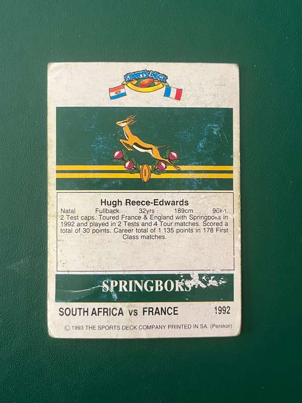 Rugby Card - Hugh-Reece Edwards 1993 Sports Deck Rugby Card
