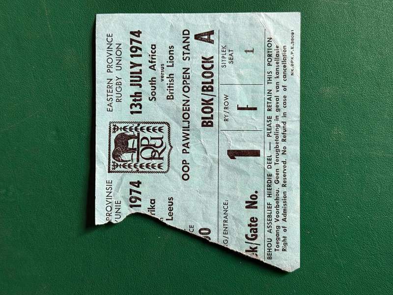 Rugby Ticket - South-Africa vs British Lions 13/07/1974