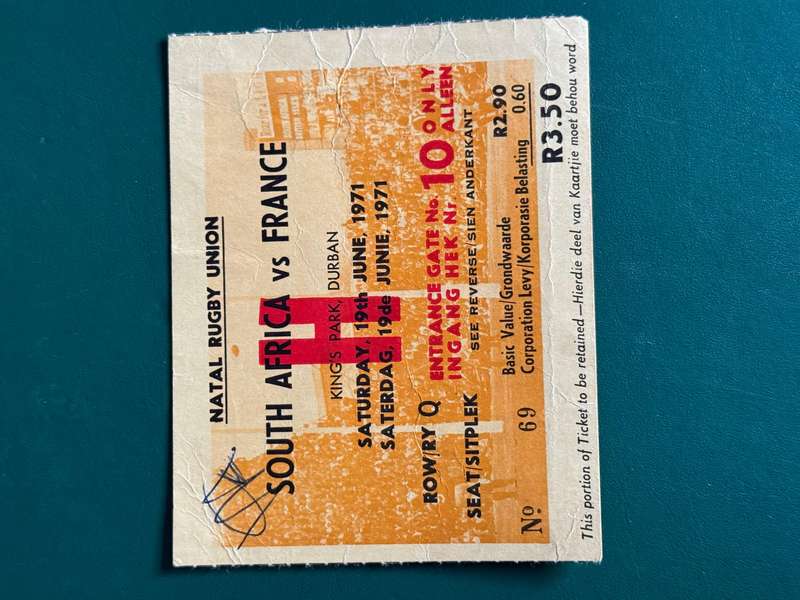 Rugby Ticket - South-Africa vs France 19/06/1971 (Kingspark, Durban)