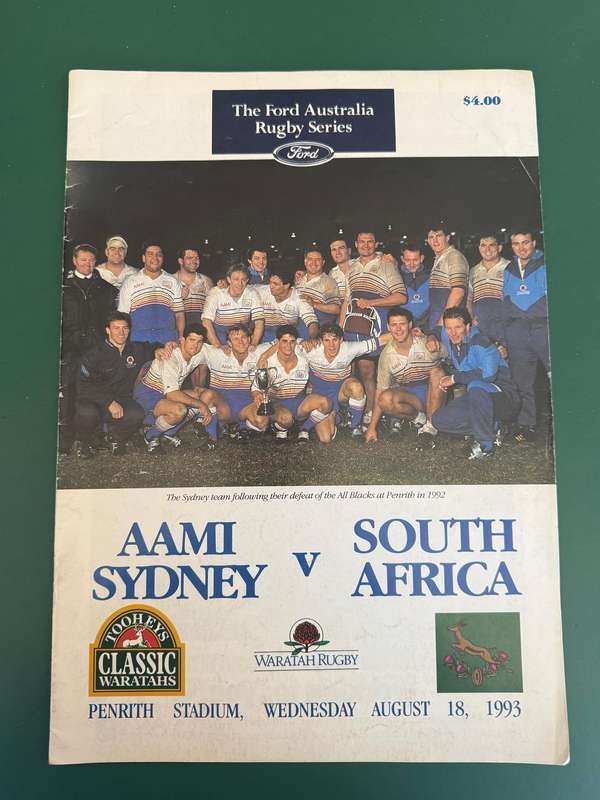 Rugby Programme - *TOUR MATCH*  Sydney vs South-Africa 18/08/1993