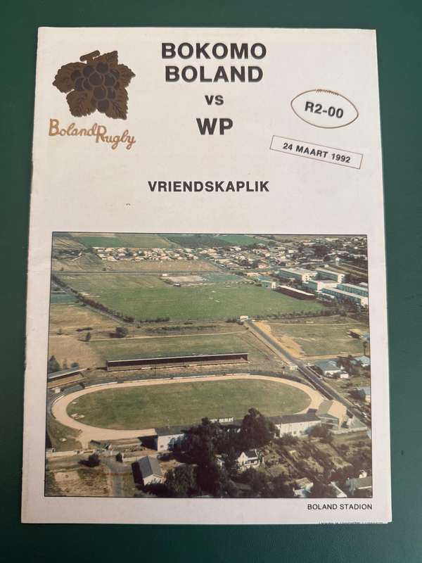 Rugby Programme - Boland vs Western Province 24/03/1992