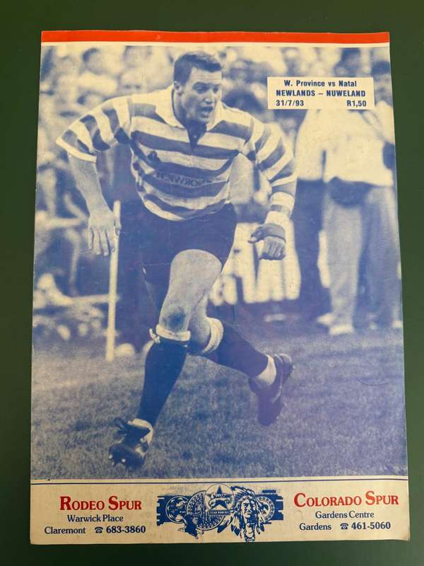 Rugby Programme - Western-Province vs Natal 31/07/1993