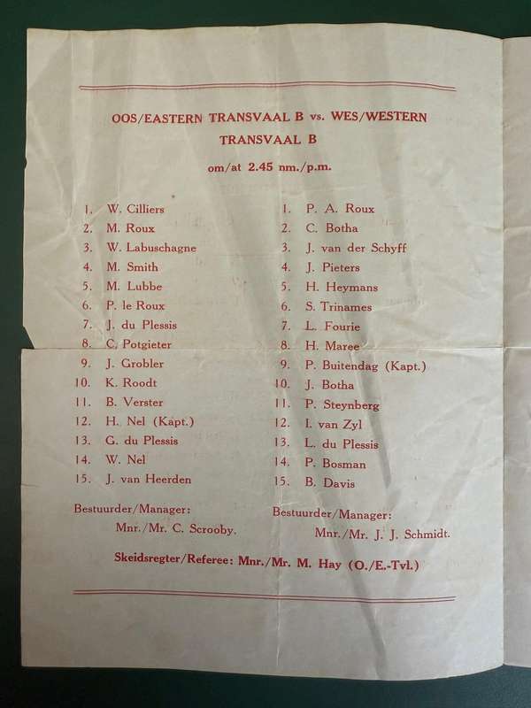 Rugby Programme - Western-Transvaal vs Eastern-Transvaal 23/04/1960