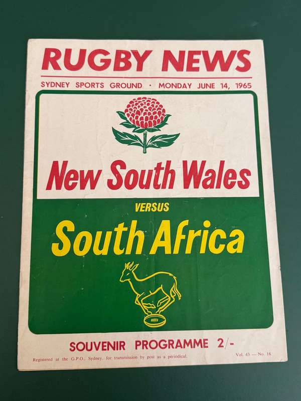 Rugby Programme - *TOUR MATCH* New South Wales vs South-Africa 14/06/1965