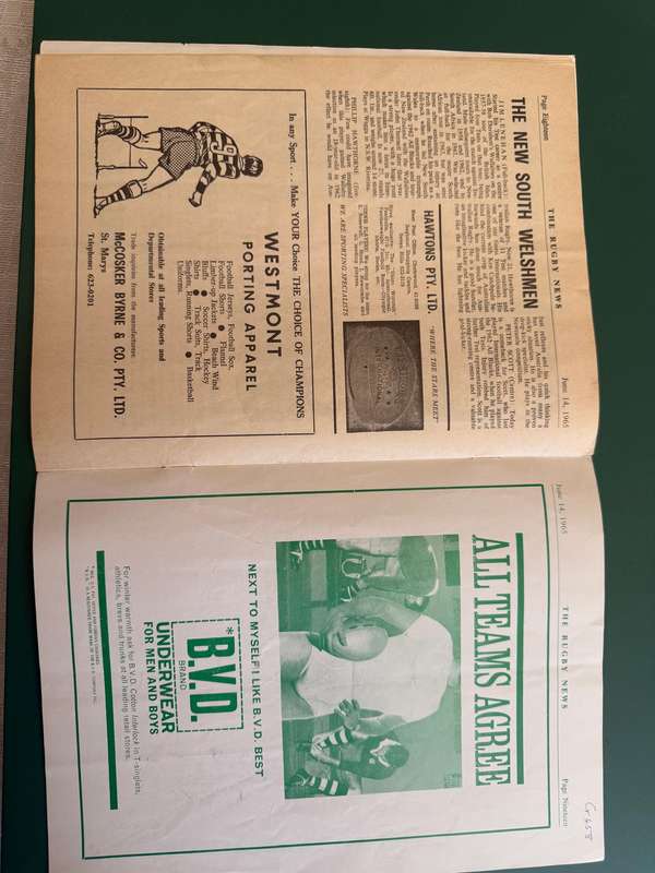 Rugby Programme - *TOUR MATCH* New South Wales vs South-Africa 14/06/1965