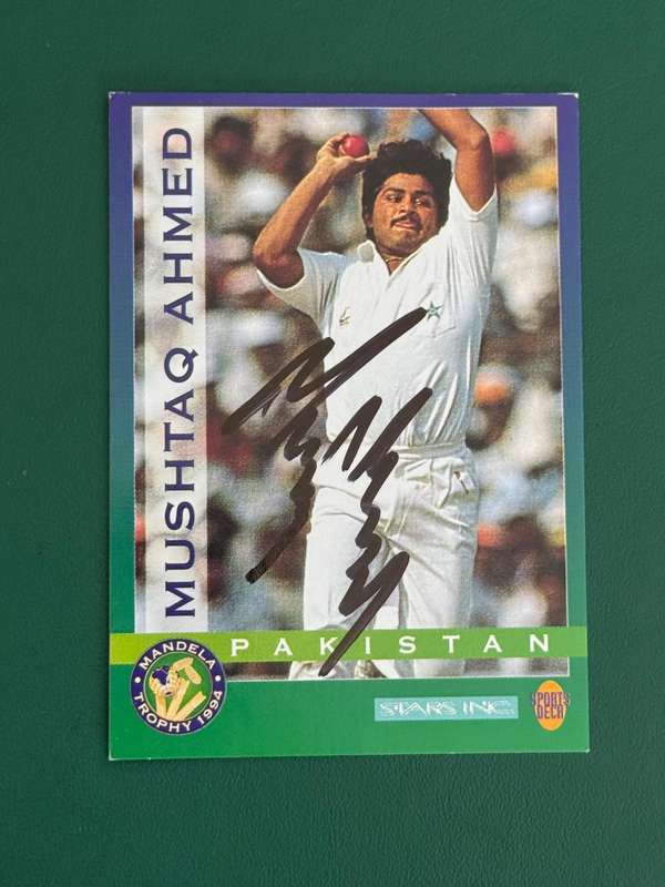 Cricket Card - *SIGNED* Mushtaq Ahmed 1994 Sports Deck Cricket Card