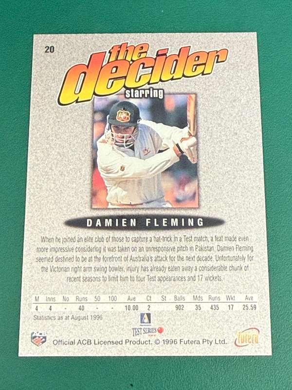 Cricket Card - Damien Fleming (Nr20) 1996 Futera Cricket Card