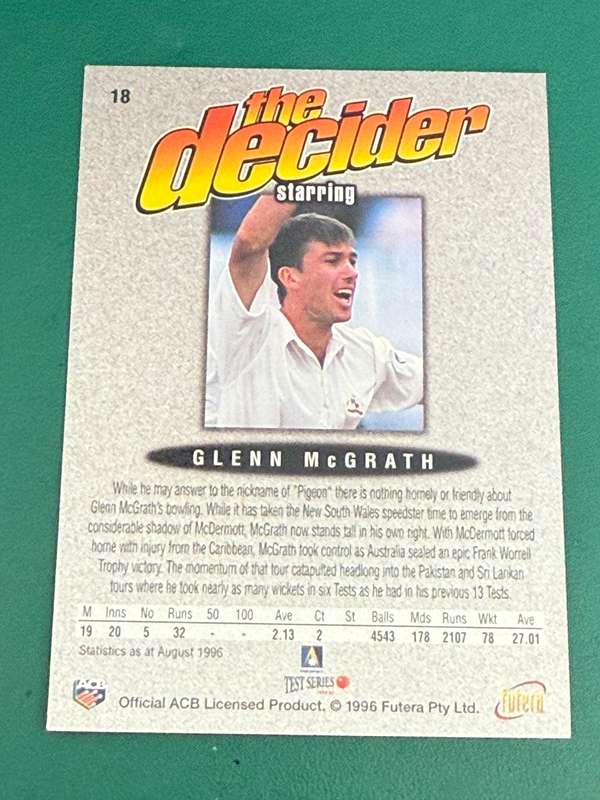 Cricket Card - Glenn Mcgrath (Nr18) 1996 Futera Cricket Card