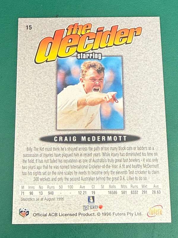 Cricket Card - Craig Mcdermott (Nr15) 1996 Futera Cricket Card