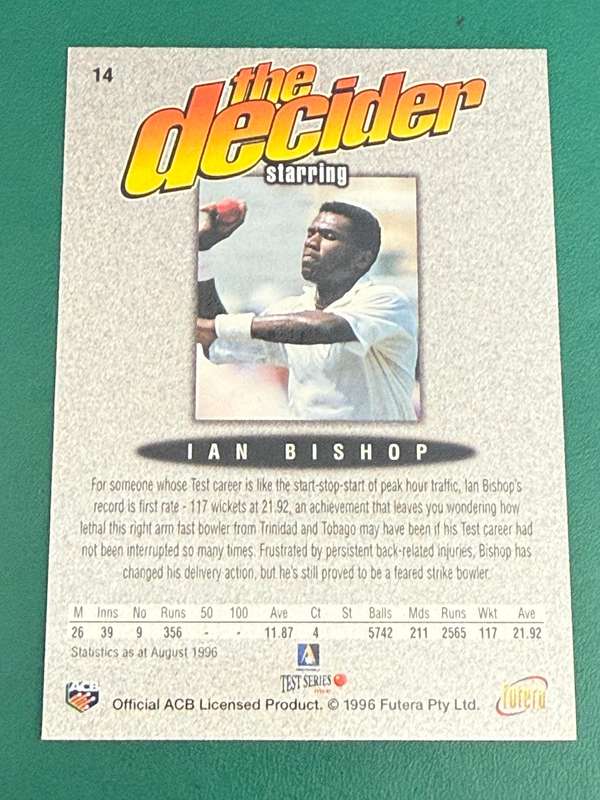 Cricket Card - Ian Bishop (Nr14) 1996 Futera Cricket Card