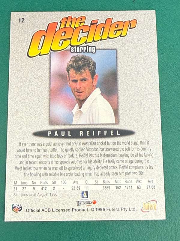 Cricket Card - Paul Reiffel (Nr12) 1996 Futera Cricket Card